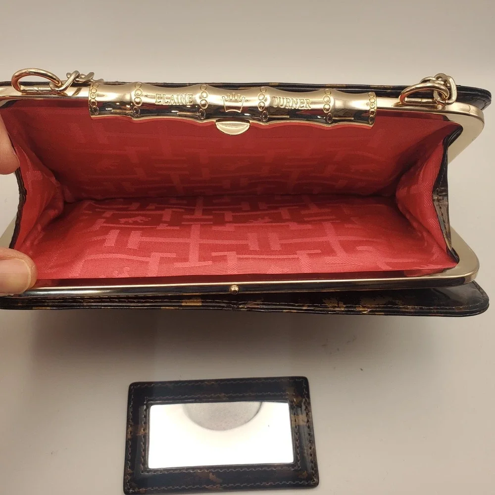 Elaine Turner Clutch‎ Purse Clasp Animal Print Organizer Chain Strap Formal Vtg